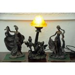Pair of bronze effect fairy figurines, height 30 cm, mushroom form table lamp,