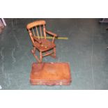 Child's elm rocking chair and vintage J Ellis Dringhouses York suitcase