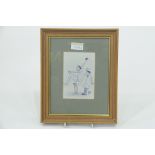 Comic cricket picture, framed and mounted,