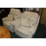 Pair of cream and gilt floral decorated armchairs