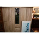 Three oak wardrobe sections and Victorian print