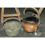 Brass jam pan and brass and copper coal helmet