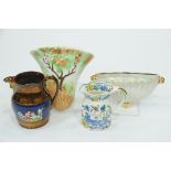 Sylvac & Saddler wall pocket, lustre jug and Masons Regency pattern jug,