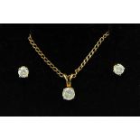 9 ct gold chain with solitaire diamond pendant and matching pair of diamond stud earrings