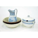 Early 20th century Wedgwood Rome pattern tureen, late 19th century blue and white water jug,