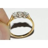 18 ct gold three stone diamond ring, size O-P, weight approx 2.