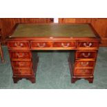 Reproduction Georgian style desk with tooled leather writing surface