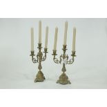 Pair of brass three branch candelabra