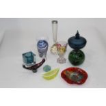 Box of decorative glass, vases,