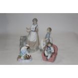 Three Nao figurines and one Royal Doulton "Caught One"