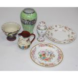 Box of decorative plates, Boumier ware vase, Torquay ware,