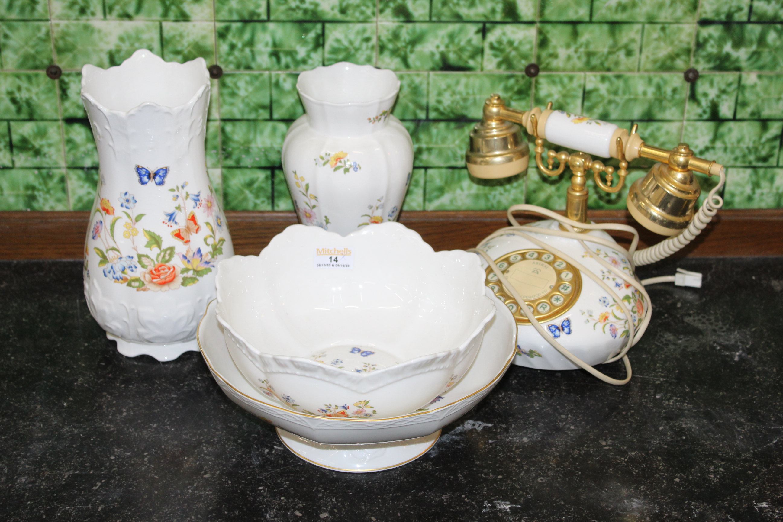 Five pieces of Aynsley, comprising 2 vases, 2 bowls,