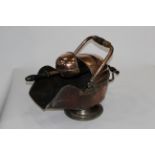 Copper coal scuttle with shovel