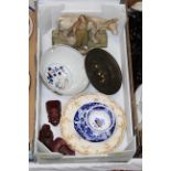 Box of Royal Dux cow ornament, oriental bowl,