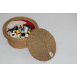 Wicker basket, sewing accessories,