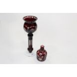 Red glass oval perfume bottle and vase