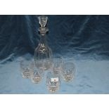 Cut glass decanter and 5 glasses