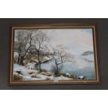 Winter landscape signed oil paiting