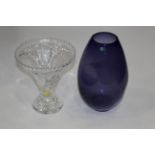 Moulded glass vase and purple glass vase
