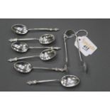 6 silver Apostle teaspoons and sugar nips