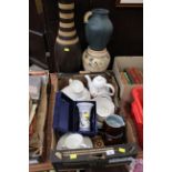 Two vases and jug and box of part tea set, boxed vase,