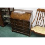 Burr walnut bureau with 4 drawers and key,