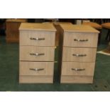 Pair of modern three drawer bedside chests with metal handles