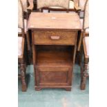 Oak drop leaf bedside cupboard with drawer to top,