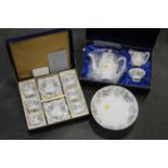 Boxed Coalport Camelot pattern coffee set, 6 coffee cans and matching saucers, coffee pot,