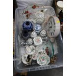 Box of cabinet pieces, pin trays, lidded vases,