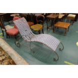 Grey metal sunlounger, woven form,