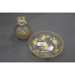 Gold overlaid small dish and perfume bottle with stopper,