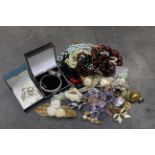 Box of costume jewellery, silver bangle,