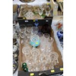 Two boxes of glassware, decanters,