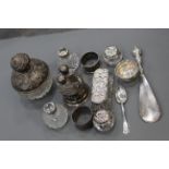 Silver items, dressing table bottles, cruet,