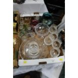 Box of lustre glass vases, cut glass bowls, jugs,