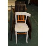 Painted white chair, two folding tables, chair,