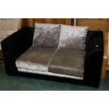 Silver and black fabric 2 seater settee,