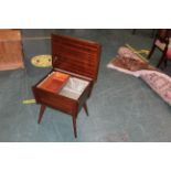 Vereston vintage oak sewing table with lined interior,