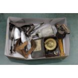 Box of tools, primer stove, blow torch, shoe stretchers,