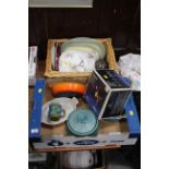 Basket and box of decorative plates, lacquered box,