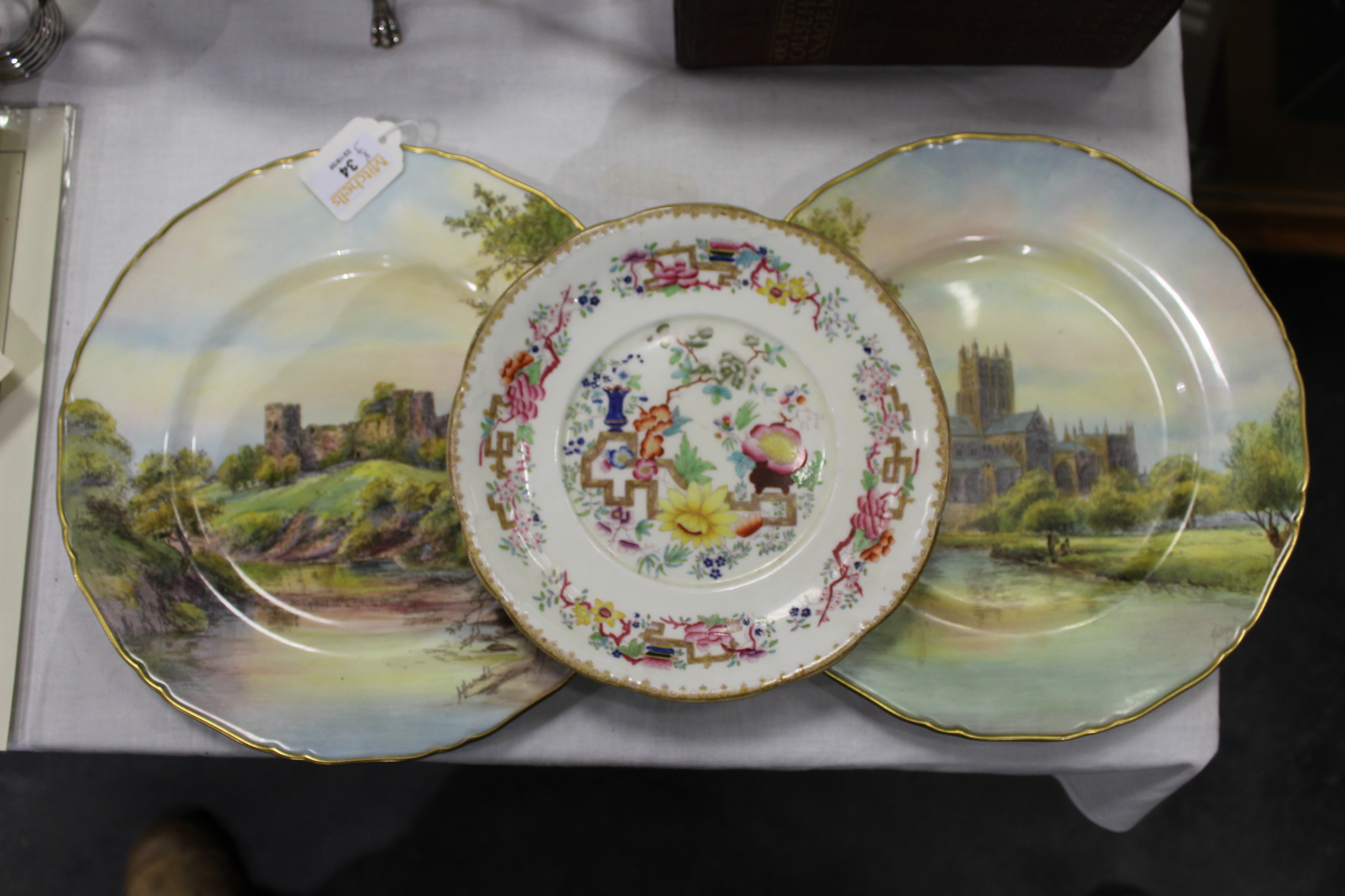 Two Royal Worcester dinner plates, Bothwell Castle and Wells Cathedral,