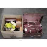 Vintage suitcase and box of jewellery boxes,