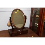Small mahogany toilet mirror with drawer to front,