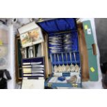 Cutlery, cased sets of fish knives and forks, butter knives,