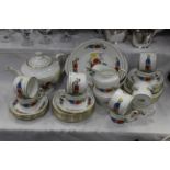 Aynsley Famille Rose tea set, cups, saucers, teapot, sugar basin,