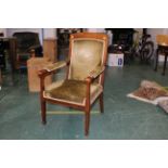 Edwardian mahogany inlaid carver armchair,