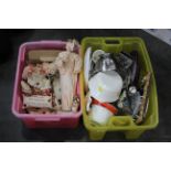 Two boxes of kitchenware, Teddies,