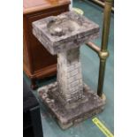 Stone bird bath with brick effect column and plinth,