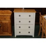 Modern oak and white 4 drawer chest of drawers,